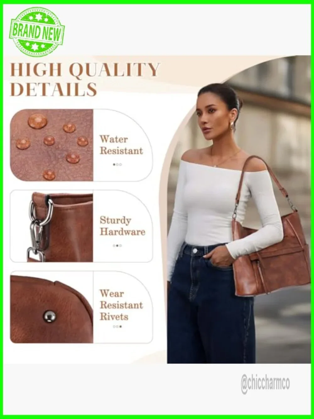 Medium Vegan Leather Hobo Bag with Wallet Set and Guitar Strap
